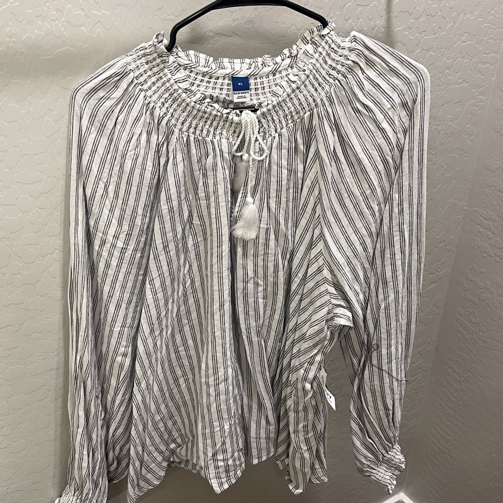 Striped White and Gray Women's Top